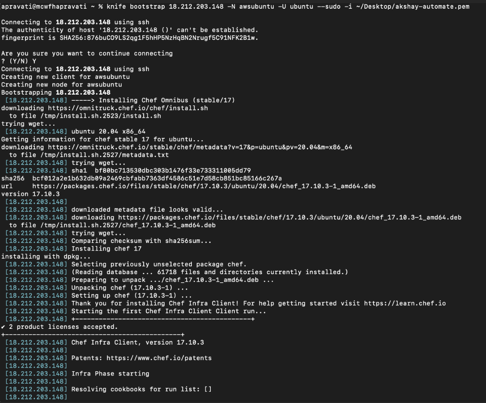 Example of how to bootstrap the node from Chef WorkStation 