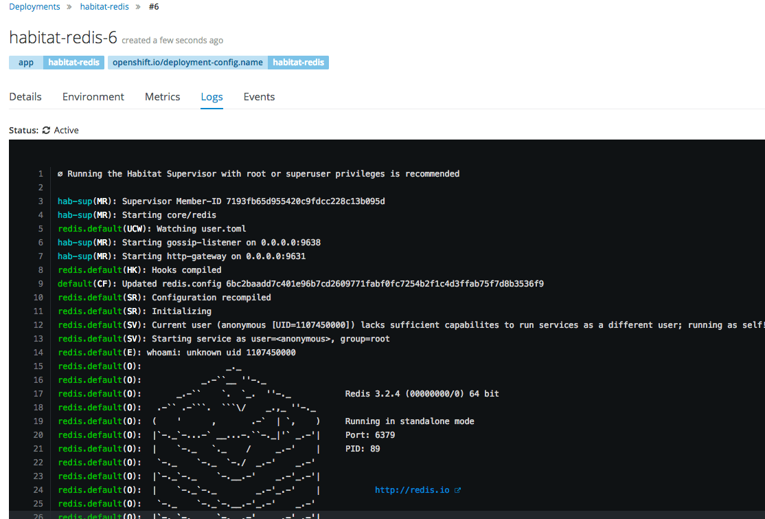 Redis running under Habitat in OpenShift Online